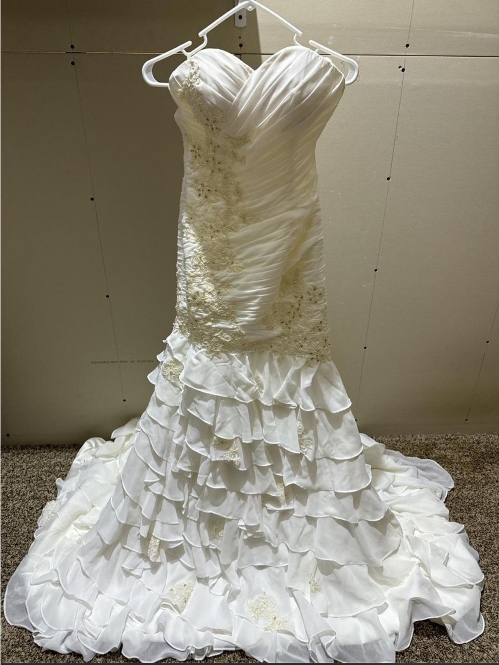 White Ruffled Wedding Dress with Lace